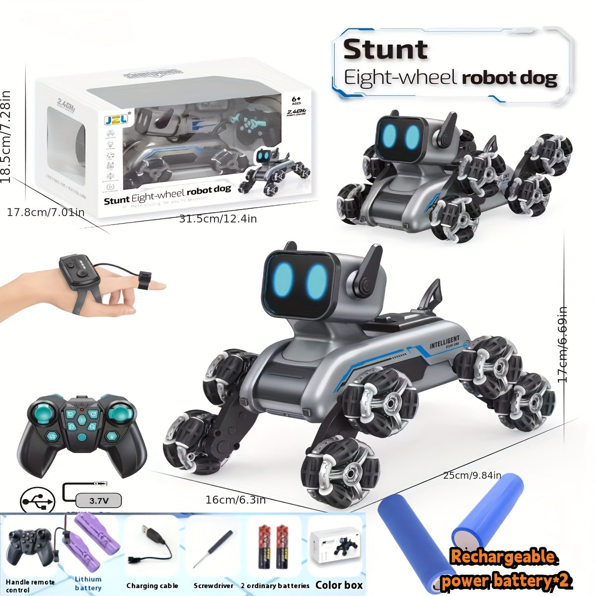 8WD Robot Dog, Dual-Electric Dual-Control, Intelligent Mechanical Dog with Swing Arm, Deformation, Climbing Car, USB Charging, Infrared Sensor, Rechargeable Battery, ABS Material, for Pets & Children, Holiday Gift Idea