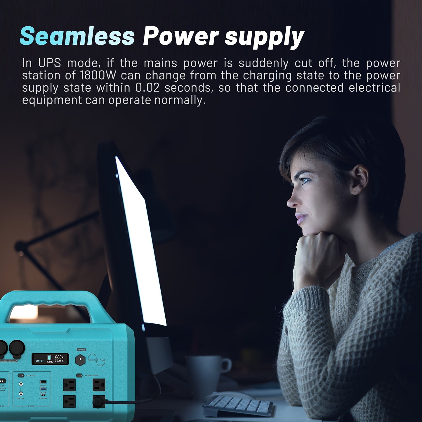 1800W Portable Generator 200W Solar Panel, 120V AC Output, 2-Hour Full Charging Time, Compact Design for Camping, RV, Home & Commercial Use, 1024Wh Solar Generator, Outdoor Power Station, Modern Power Station, Durable Power S