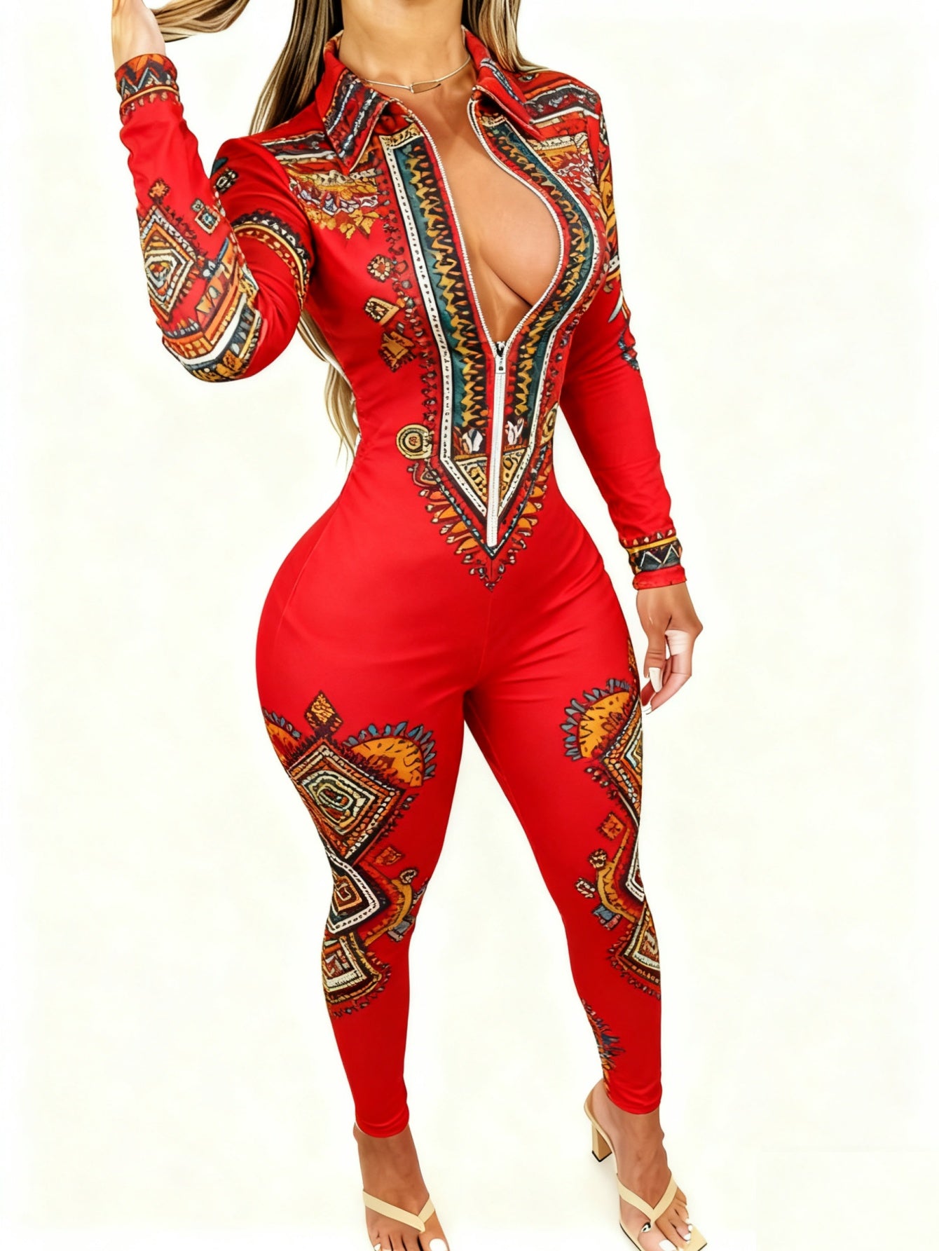 Women'S 4-Season Long Sleeve Jumpsuit | Zipper Design, Lightweight Style with Cute Animal Print, Perfect for Daily Outings & Casual Wear