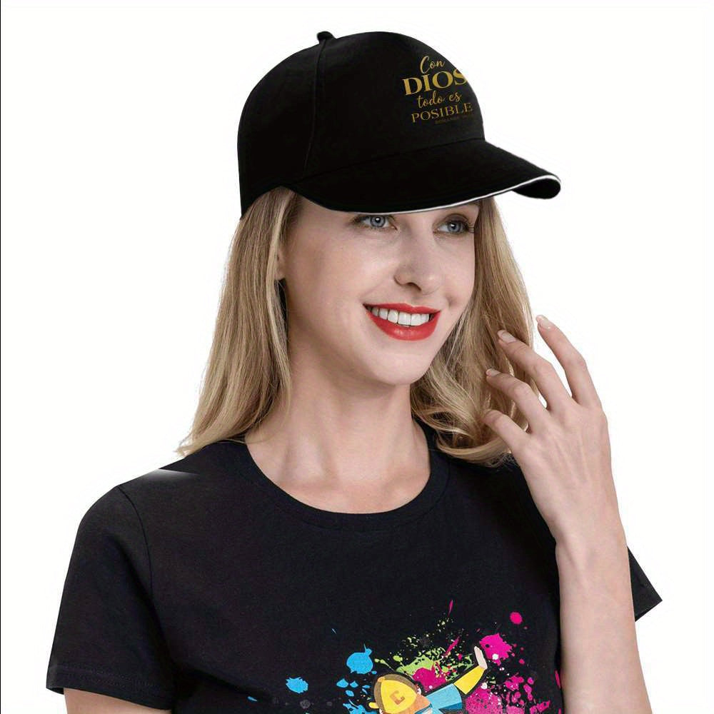 1pc Men's Spanish Inspirational Baseball Cap with Romans 4:17 Bible Verse - Adjustable Snapback, Lightweight Non-Stretch Fabric, Black & Golden Lettering for Running, Gym, Outdoor Sports - Christian Faith Hat for Men