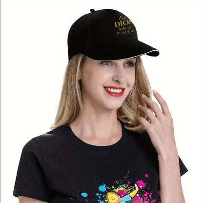 1pc Men's Spanish Inspirational Baseball Cap with Romans 4:17 Bible Verse - Adjustable Snapback, Lightweight Non-Stretch Fabric, Black & Golden Lettering for Running, Gym, Outdoor Sports - Christian Faith Hat for Men