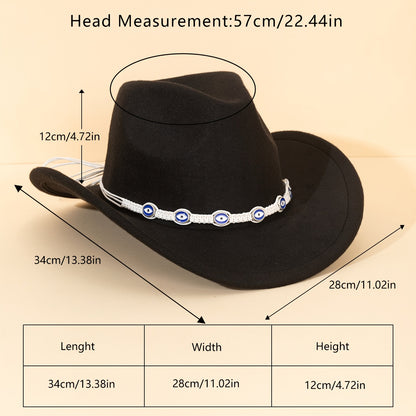1pc Unisex Western Cowboy Hat with Blue Embellished Band - Lightweight All-Season Detachable Decorative Hat for Outdoor Travel, Parties & Festivals