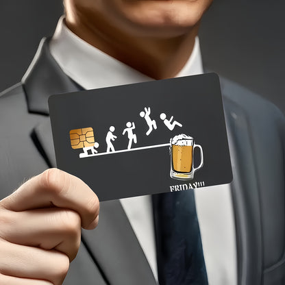 Fun Beer" Funny Pattern Waterproof Sticker Credit Card Skin Cover Ultra-Thin, High Quality, Scratch Resistant Suitable for Credit Cards, Debit Cards, Bus Cards, Removable Self-adhesive Most Cards, Decorative Sticker For Men A