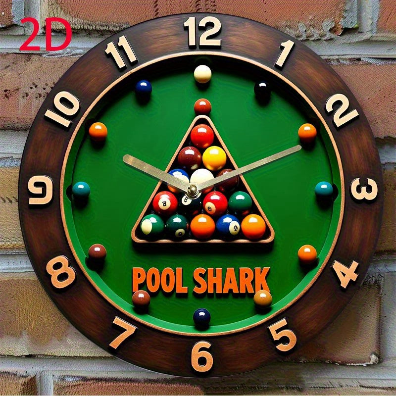 1pc Pool Shark Billiards-Themed Wall Clock - Silent Non-Ticking Quartz Movement, Modern Pool Table Decor with Green Background - Acrylic Game Room, Home, or Office Decoration - Battery-Powered (AA Not Included) - Perfect Gift