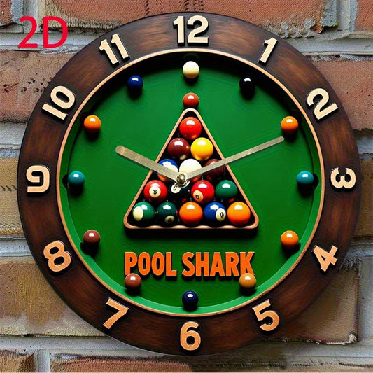 1pc Pool Shark Billiards-Themed Wall Clock - Silent Non-Ticking Quartz Movement, Modern Pool Table Decor with Green Background - Acrylic Game Room, Home, or Office Decoration - Battery-Powered (AA Not Included) - Perfect Gift