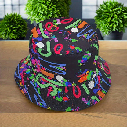 Bucket Hat - Unisex - Graffiti Print - Reversible Closure - Hand Washable - 100% Polyester Lightweight Fabric - Tie-Dye Pattern - Handmade Printing - All-Season Outdoor Fashion Accessory - For New Year Celebration