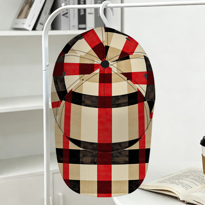 1pc Plaid Pattern in Beige and Red Print Classic Baseball Cap | Lightweight Adjustable Duckbill Hat, Perfect for Daily Wear, Comfortable Fit for Dates, Fiber, Hand Wash or Professional Dry Clean