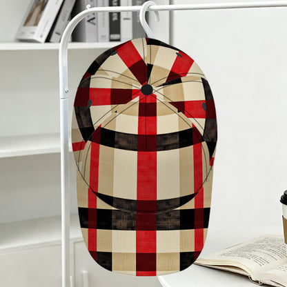 1pc Plaid Pattern in Beige and Red Print Classic Baseball Cap | Lightweight Adjustable Duckbill Hat, Perfect for Daily Wear, Comfortable Fit for Dates, Fiber, Hand Wash or Professional Dry Clean