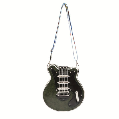 Creative Guitar-Shaped Crossbody Bag - High-Quality with Adjustable & Detachable Strap (35.4"-62.2"), Zipper Closure, Spacious Compartment & Hidden Pockets - Retro Unisex Design for Daily Use, Concerts, Travel - Olive/Red/Blu