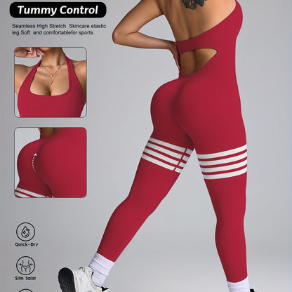 Women's High-Waisted Yoga Rompers - Butt-Lifting & Tummy Control Workout Bodysuit, Non-See-Through Quick-Dry Athletic Onesie for Gym, Yoga, Dance - Machine Washable Fitness Suit, Durable Sportswear, Gym Wear, Seamless Design,