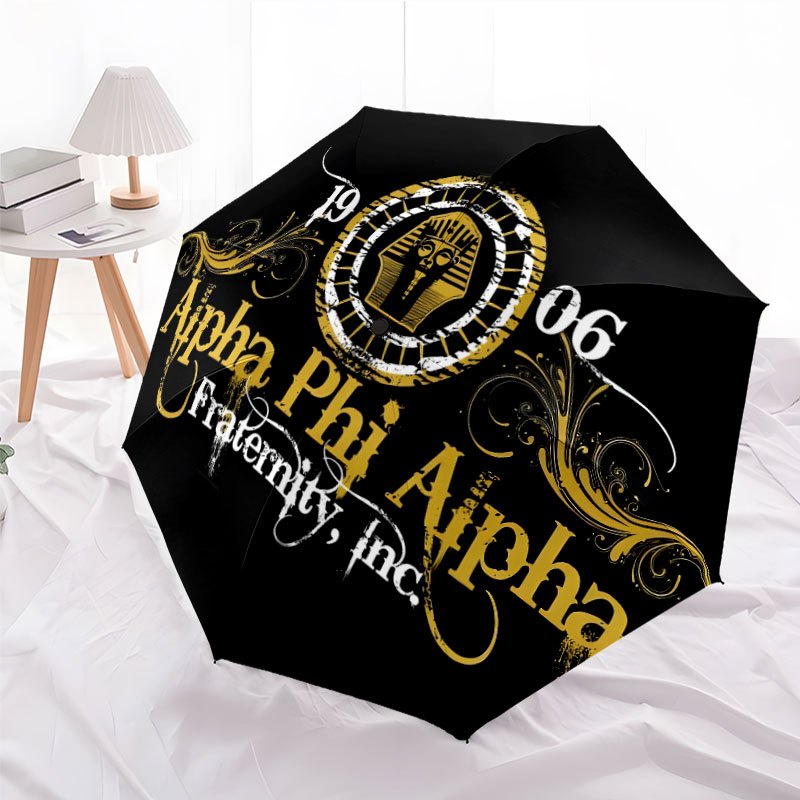 Alpha Phi Alpha Fraternity Umbrella - Black & Golden Greek Letters (αφά) with Year Symbols, Automatic Open/Close, 8-Rib Heavy-Duty Canopy - Elegant Fraternity Gift for Members, Birthday, Anniversary - Elegant Everyday Carr
