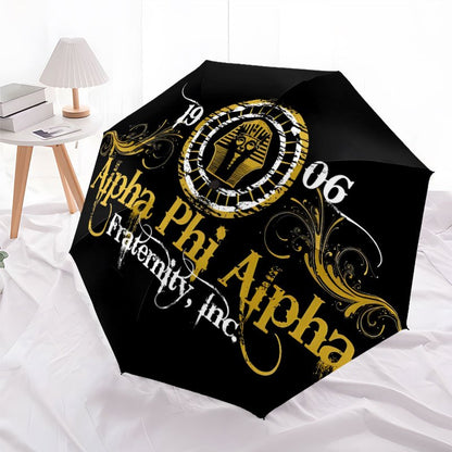 Alpha Phi Alpha Fraternity Umbrella - Black & Golden Greek Letters (αφά) with Year Symbols, Automatic Open/Close, 8-Rib Heavy-Duty Canopy - Elegant Fraternity Gift for Members, Birthday, Anniversary - Elegant Everyday Carr