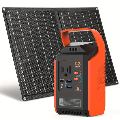 Portable Power Station 240/111/88/83Wh With 60/40/30/21W Solar Panels With AC Outlet 110V(3*USB A, 2*USB C, 2*AC, 2*DC) Solar Generator For Travel Home Emergency Hurricaneth