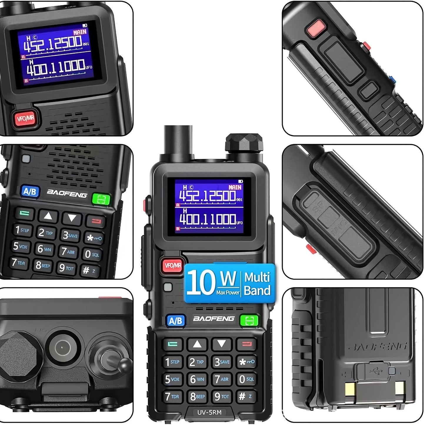 BAOFENG 5RM 10W Ham Radio AR-5RM Long Range Handheld Portable Multi Band NOAA Weather Radios 999 Channels Two Way Radio With 2500mAh USB-C Charger, High Gain Antenna, Speaker Mic, USB Programming Cable For Camping (2 Pack)