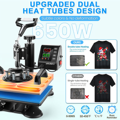 Valentines Day Gifts Heat Press Machine for Shirts 12"x10" Sublimation Shirt Heat Press Machines, 360 Degree Swing Away Sublimation Transfer Printer Fast Heat-up, Digital Precise Temperature Control, High-Security HTV Vinyl H