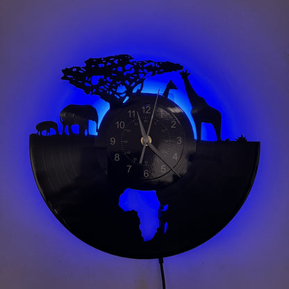 Vinyl LED Lights Wall Clock, Home Decoration, Office Decoration, Hotel Decoration, Halloween Decoration, Christmas Gifts, Birthday Gifts, African Animal Theme Super Magic Mood Wall Clock, Stylish Wall Clock, Wall Clock Acryli