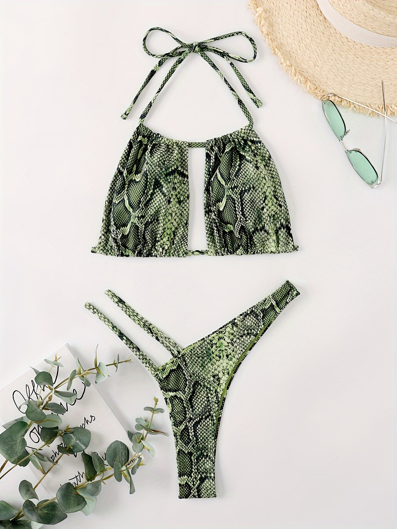 Women'S Swimsuit Featuring a Hollow Design with a Sexy Halter Neck, Inspired by New European And American Snake Patterns