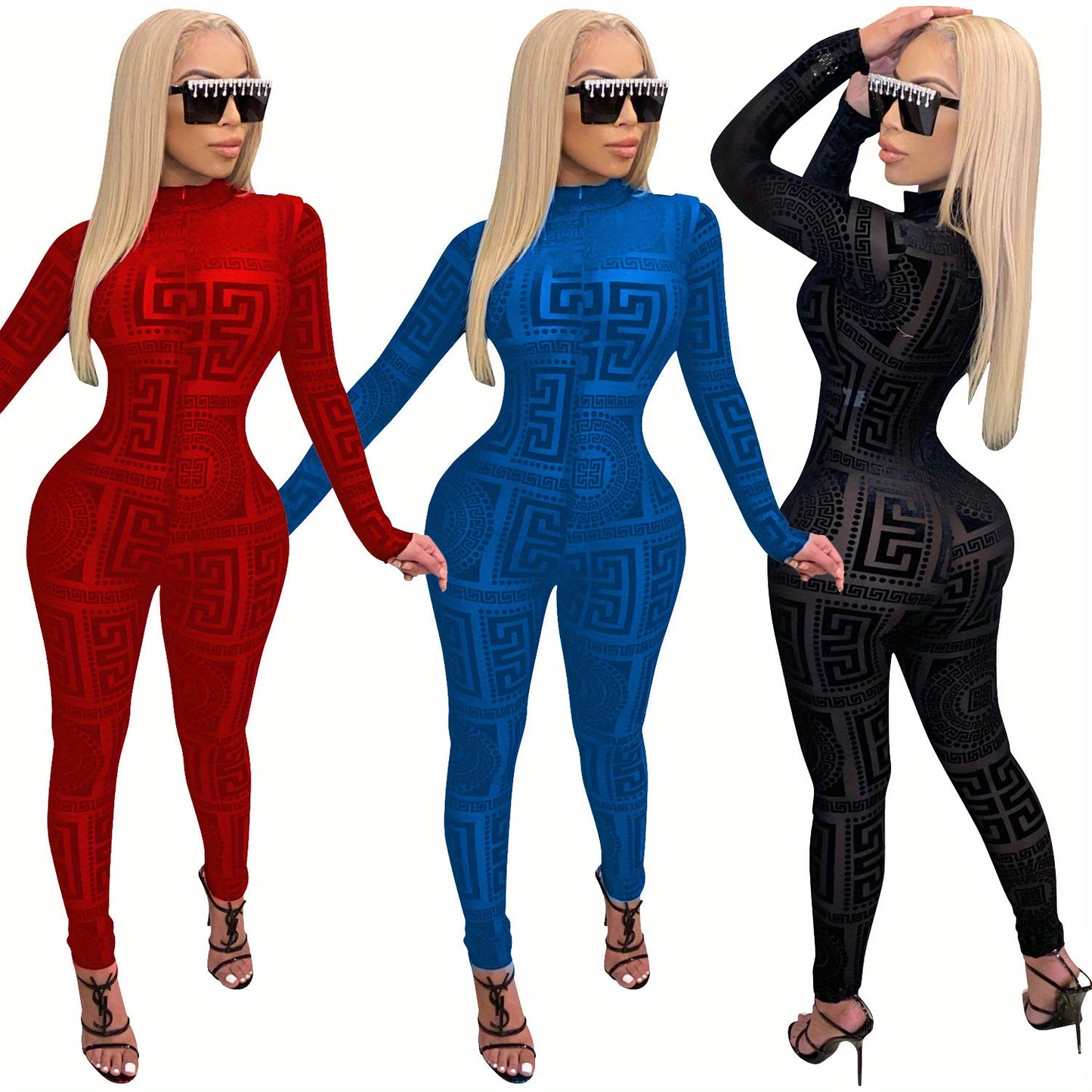 Women's Sexy One-Piece Outfit - Non-Transparent Long Sleeve Jumpsuit, Machine Washable Party & Everyday Jumpsuit for Women (S-XXL) - D9459
