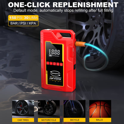 15000A Jump Starter Peak 12V Portable Car Jump Starter | With Air Compressor, LED Light, Battery Charger, Cart Battery Charger, Tire Inflator, Essential Car Rescue Tools For Families, Gift, USB Charging, Digital Display