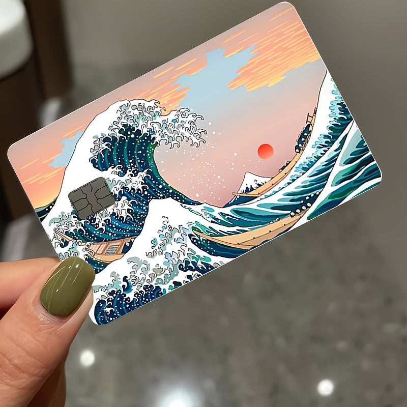 4pcs of exquisite wave-shaped decorative stickers - Personal bank card privacy light beige card sleeve protection stickers - Suitable for credit cards and bank cards, durable and scratch-resistant, a cool and unique gift,  Vi