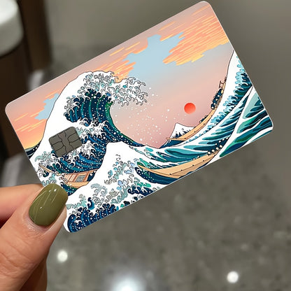 4pcs of exquisite wave-shaped decorative stickers - Personal bank card privacy light beige card sleeve protection stickers - Suitable for credit cards and bank cards, durable and scratch-resistant, a cool and unique gift,  Vi