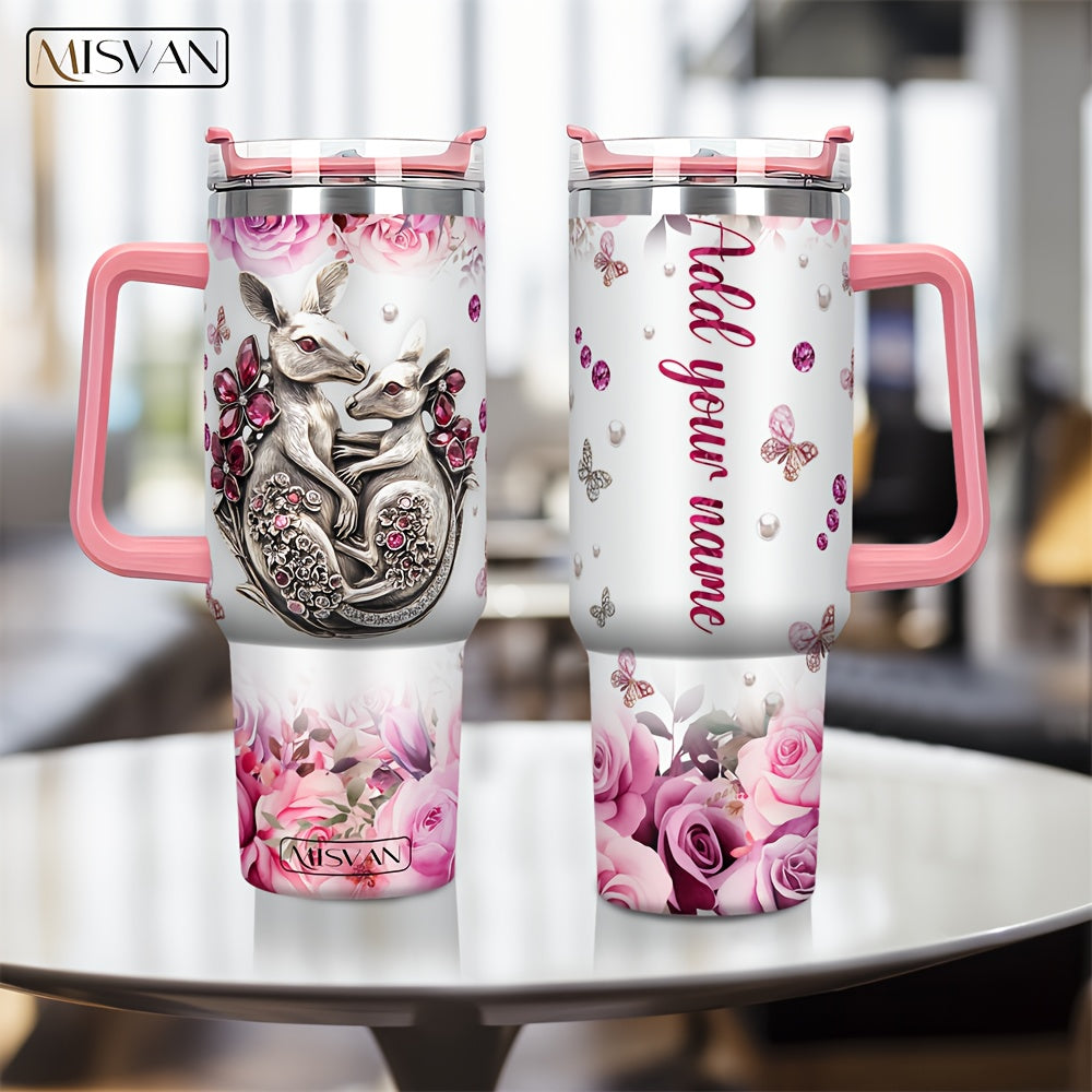1pc Customized Name Stainless Steel Tumbler | 20oz/22oz/40oz Insulated Water with Lid, Reusable, Round Shape, 304 Stainless Steel, Ideal for Easter, Thanksgiving, Father'S Day, Mother'S Day, Graduation, White Diamond Butterfl