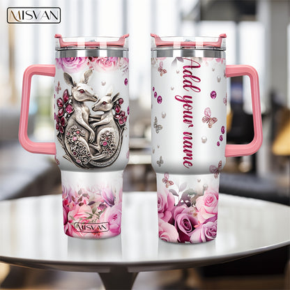 1pc Customized Name Stainless Steel Tumbler | 20oz/22oz/40oz Insulated Water with Lid, Reusable, Round Shape, 304 Stainless Steel, Ideal for Easter, Thanksgiving, Father'S Day, Mother'S Day, Graduation, White Diamond Butterfl