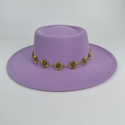 1pc Bohemian-style Unique and Fashionable Felt Hat - Decorated with Exquisite Golden Flower Chain Fedora Hat - Suitable for Daily Street Style, Music Festival Outfits, Bohemian-inspired Looks, Casual Outings and Trendy Season