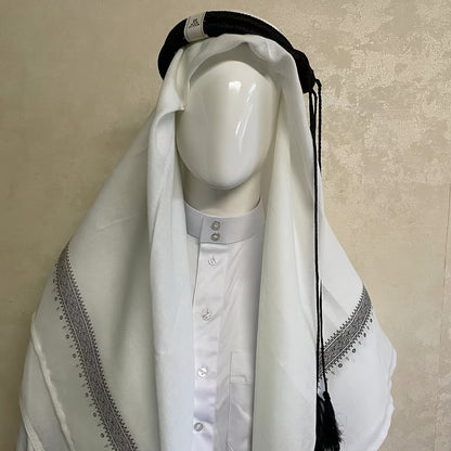 Elegant White Floral Print Headscarf - Unisex, Breathable, Perfect for Ramadan and Eid | Traditional yet Modern Design, Hand Wash Only