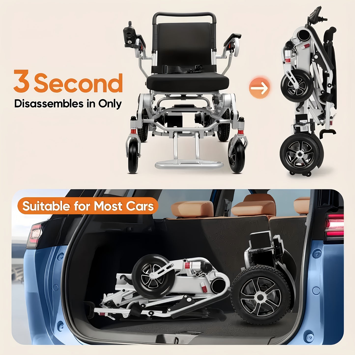 Electric Wheelchair for Seniors, 500W High Power, 30+ Miles Long Range, Foldable, 350 Lbs Capacity
