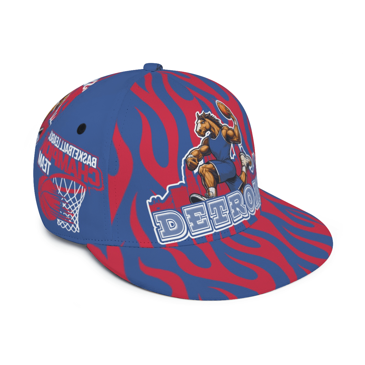 Detroit Basketball Print Snapback Hat - Adjustable Cap with Iconic Court Design, Vibrant Detroit-Themed Suitable for Game Day, Streetwear, &, Casual Apparel