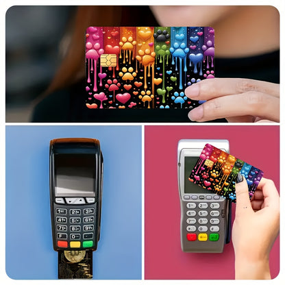 Vibrant Multicolor Heart & Paw Print Sticker Decals - Glossy-Like Matte Finish Temporary ID Holders for Credit Cards, Debit Cards, Keys, Room Access & Light Stickers - Easy Peel & Stick, One-Time Use, Durable Adhesive (No Res