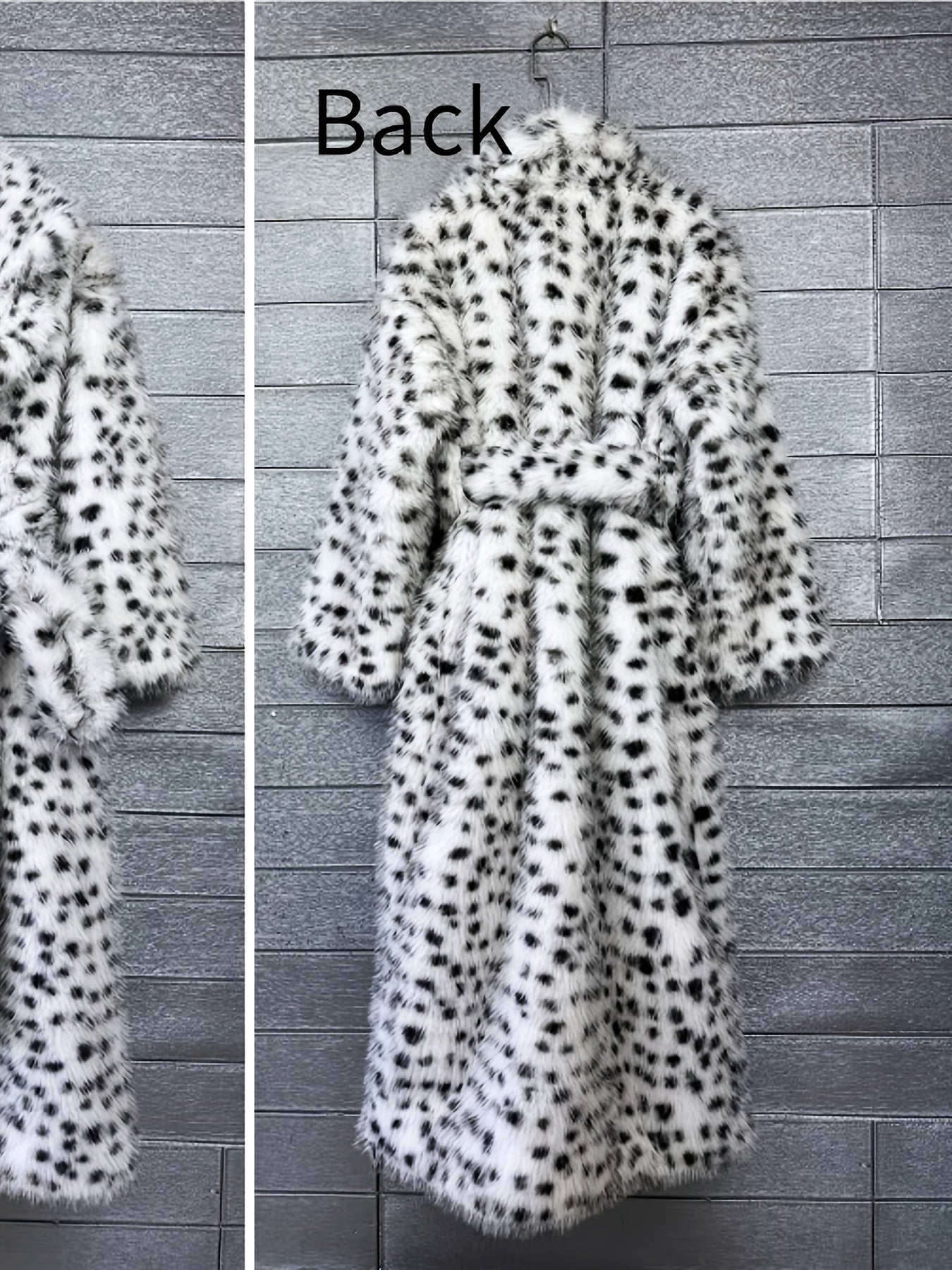 Ladies' Faux Jacket - Black And White Dalmatian Pattern Fluffy Outerwear for Fall/Winter 2025. Vegan-Friendly Fox Coat for Women - Oversized Spotted Black And White Jacket - Cozy And Fashionable Winter Outerwear. New Women'S