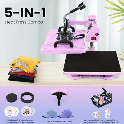 5in 1/8in 1 Hot Press, 15 "x12" T-shirt Press, 360-degree Rotation, Multi-functional Sublimation Hot Press, for T-shirts/cups/LIDS/plates/DIY, Drinkware Personalization, Multi-Surface Printing, Rotary Transfer Press, Multi-Fu