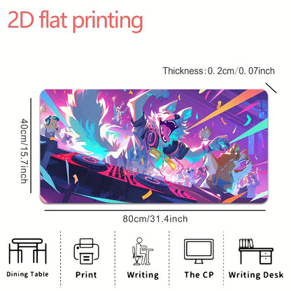 1pc Large Funny Dog DJ Disco Party Mouse Pad - Non-Slip Rubber Base, 15.7 x 31.4 Inch Gaming & Office Desk Mat with Vibrant Neon Art Design, Perfect for Home or Office Use, Mouse Pads for Desk