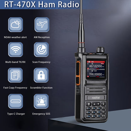 Radtel RT-470X JC-8810 Tri-Band Radio Walkie Talkies 256CH Aviation Air Band Two Way Radio NOAA Marine Long Range Handheld Transceiver USB-C, Wireless Copy Frequency