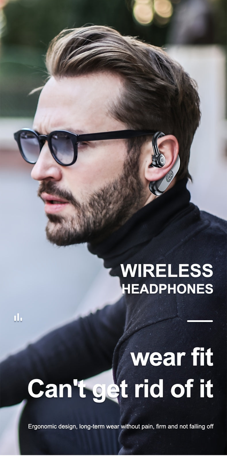 Wireless Headphones with Microphone, Hands-Free Noise Cancelling Earphones for Business & Driving, Wireless Headset with Microphone, Handsfree Noise Canceling Talking Business Driving
