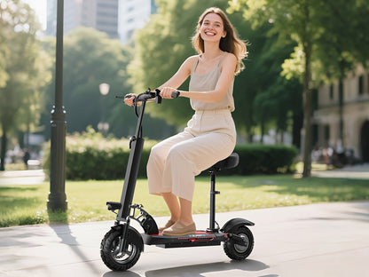 Adult Electric Scooter 700W Motor 20 MPH & 35 Mile Range, Foldable E-Scooter with Seat, 10" All-Terrain Tires, Dual Suspension, 48V 15AH, Heavy-Duty Black/Red E--like Ride for Adults ( Plug)