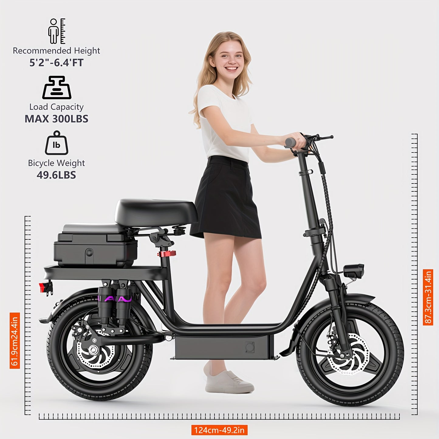 Peak Power 740W Adult Electric Scooter with Seat, 48V10/15AH Lithium Battery, 10 Shock Absorption, 14-Inch Tubeless Protective Tires, Dual Disc Brakes