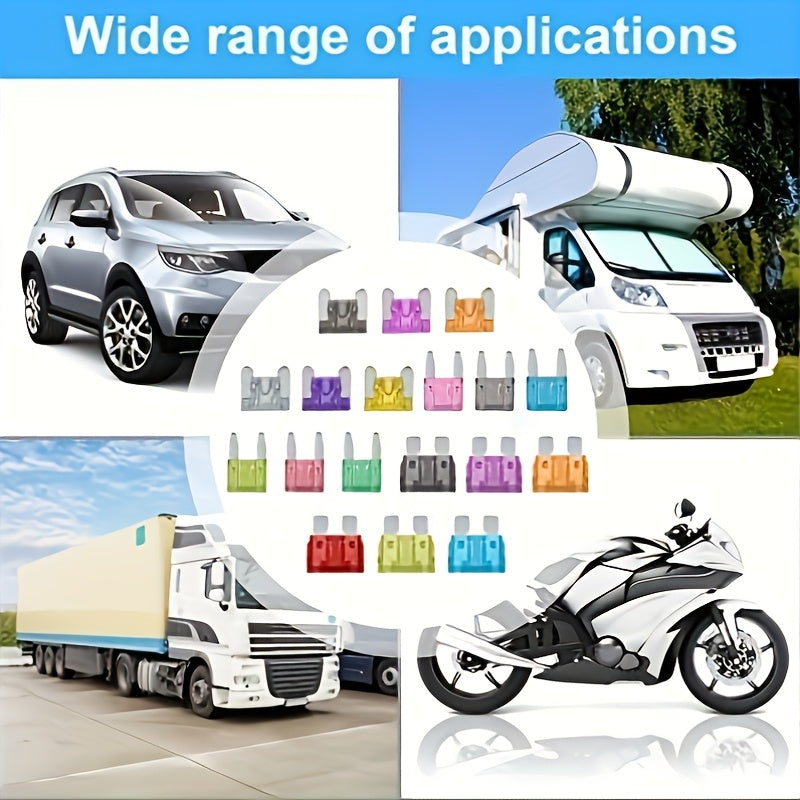 300pcs Car Fuse Kit, Including 160 Mini Fuses, 90 Standard Fuses, 50 Micro Fuses, 1 Removal Tool - Aluminum Alloy, Mixed Colors, Uncharged, Suitable for Cars, RVs, Trucks, Motorcycles 2A 3A 5A 7.5A 10A 15A 20A 25A 30A 35A 40A