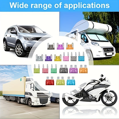 300pcs Car Fuse Kit, Including 160 Mini Fuses, 90 Standard Fuses, 50 Micro Fuses, 1 Removal Tool - Aluminum Alloy, Mixed Colors, Uncharged, Suitable for Cars, RVs, Trucks, Motorcycles 2A 3A 5A 7.5A 10A 15A 20A 25A 30A 35A 40A