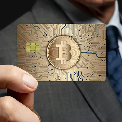 5pcs Set 2025 New Bitcoin Credit Card Skins - Holographic Gloss PVC/Scratch-Resistant Stickers with Bitcoin Logo & Emblem, Permanent Adhesive Removal (No Residue) for Crypto Cards, Collectible for DFeva Enthusiasts