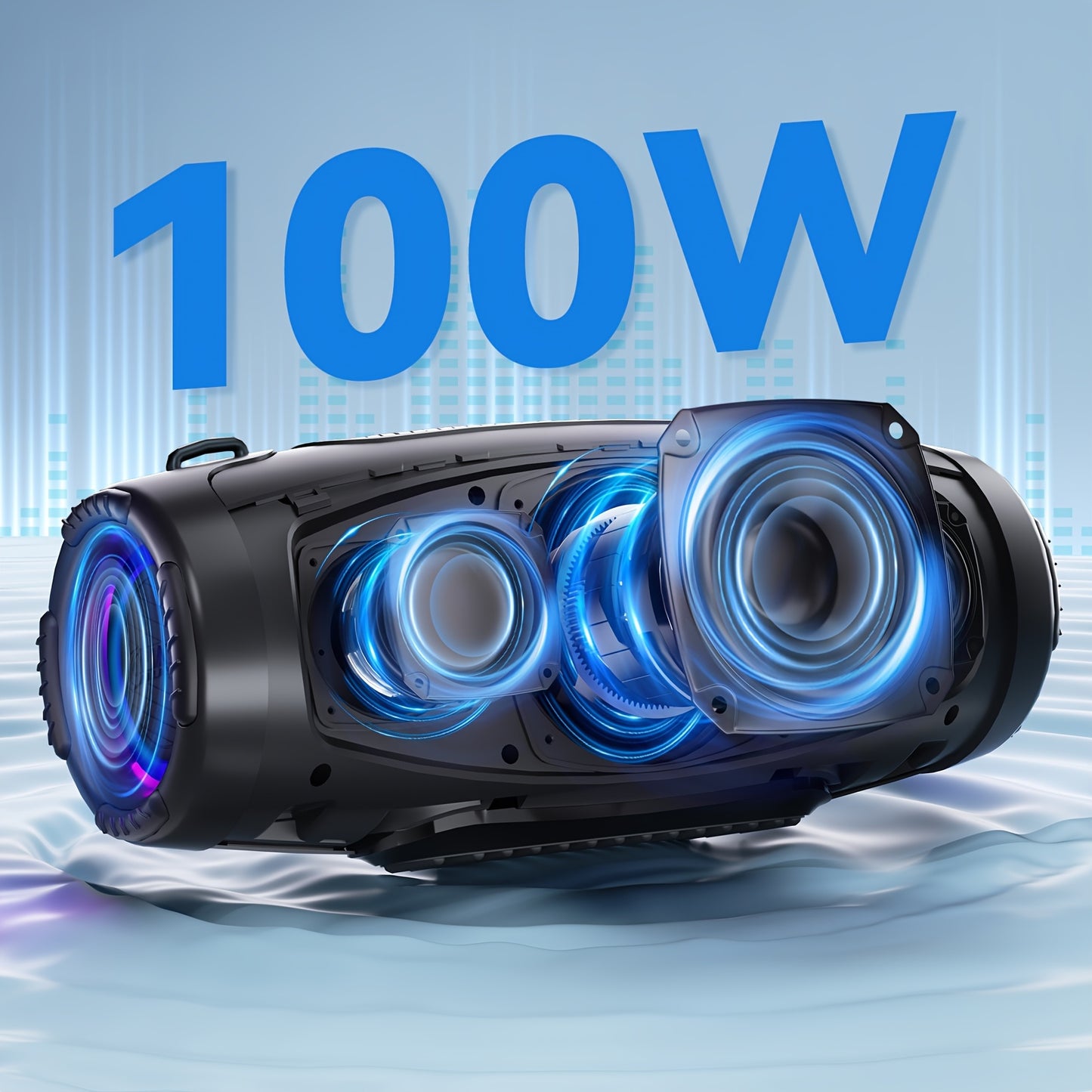 100W Ortizan Wireless Speaker - High-Quality Sound, Strong Bass, 12 Hours of Playtime, Portable Power Bank, Equalizer, USB, LED Lights, Multi-Room Sound, Surround Sound - Outdoor Loud Subwoofer Boombox for Parties, Camping, A