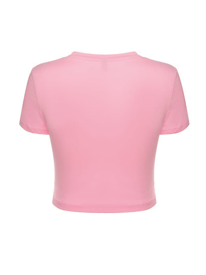 Fun flower-shaped letter creative pattern Women's fashionable short printed T-shirt, sexy slim-fitting waist-revealing Women's T-shirt, round-neck short Women's tight top, classic three-color short-sleeved casual, elegant, li