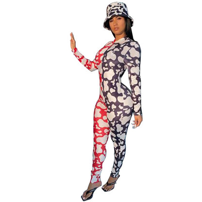 D9809 Women'S Relaxed Jumpsuit Featuring a Casual Print, Long Sleeves, And Suitable for Home Wear