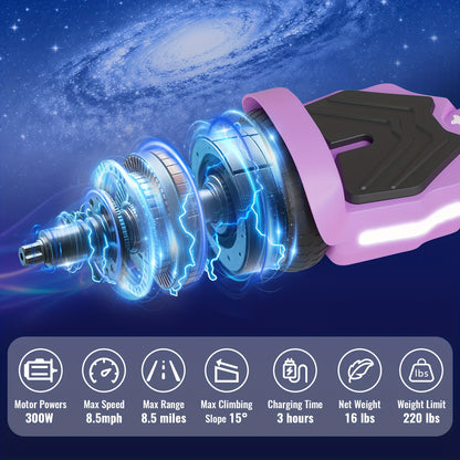 All-Terrain Purple Hoverboard For Kids Teens Adults - 300W Motor, 8.5mph, 220lbs Capacity, 15° Climb, 3H Quick Charge.Christmas Gifts, Thanksgiving Gifts, Halloween Gifts