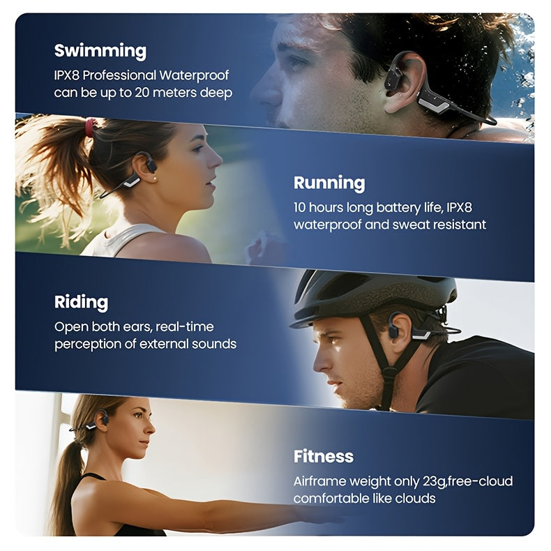 s850 Wireless Bone Conduction Headphones - 10 Hours Playtime, IPX8 High Quality, 23g Lightweight Design, Open-Ear, Bone Conduction Sports Headphones, Sweatproof for Swimming, Cycling, Running, Fitness and Travel - Perfect Gif