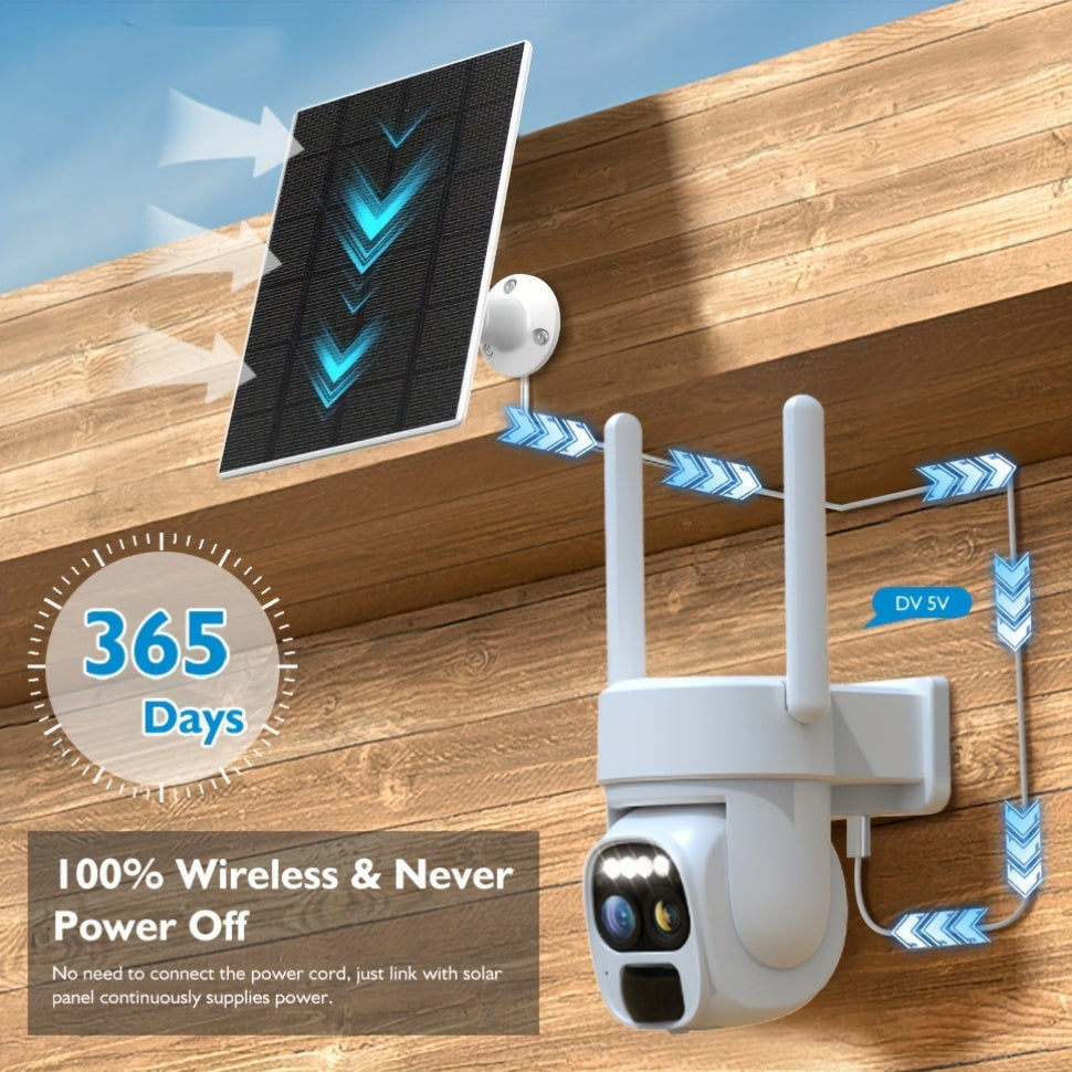 4pcs 360-degree [10x Zoom] Low-power White Solar Panel Battery 2K FHD WiFi With Spotlight Alarm, Motion Detection, Color Night Vision, Two-way Audio And Function.
