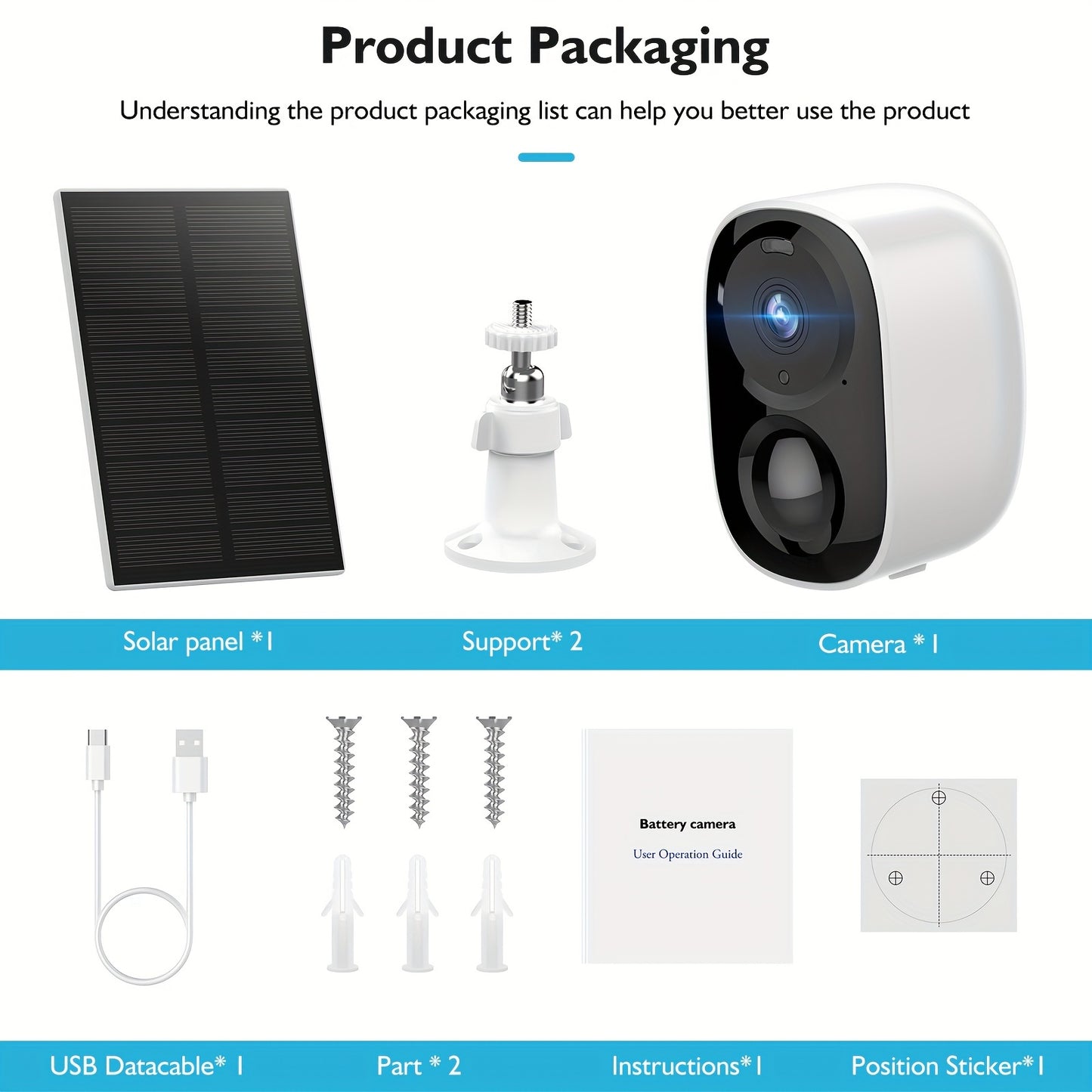 5pcs Wireless Outdoor Security Camera System with AI Motion Detection, Two-Way Talk, Color & Night Vision, PTZ (Pan/Tilt/Zoom), Waterproof IP66, Battery & USB-Powered, Lithium Battery Suitable for /Office/Business Surveillanc