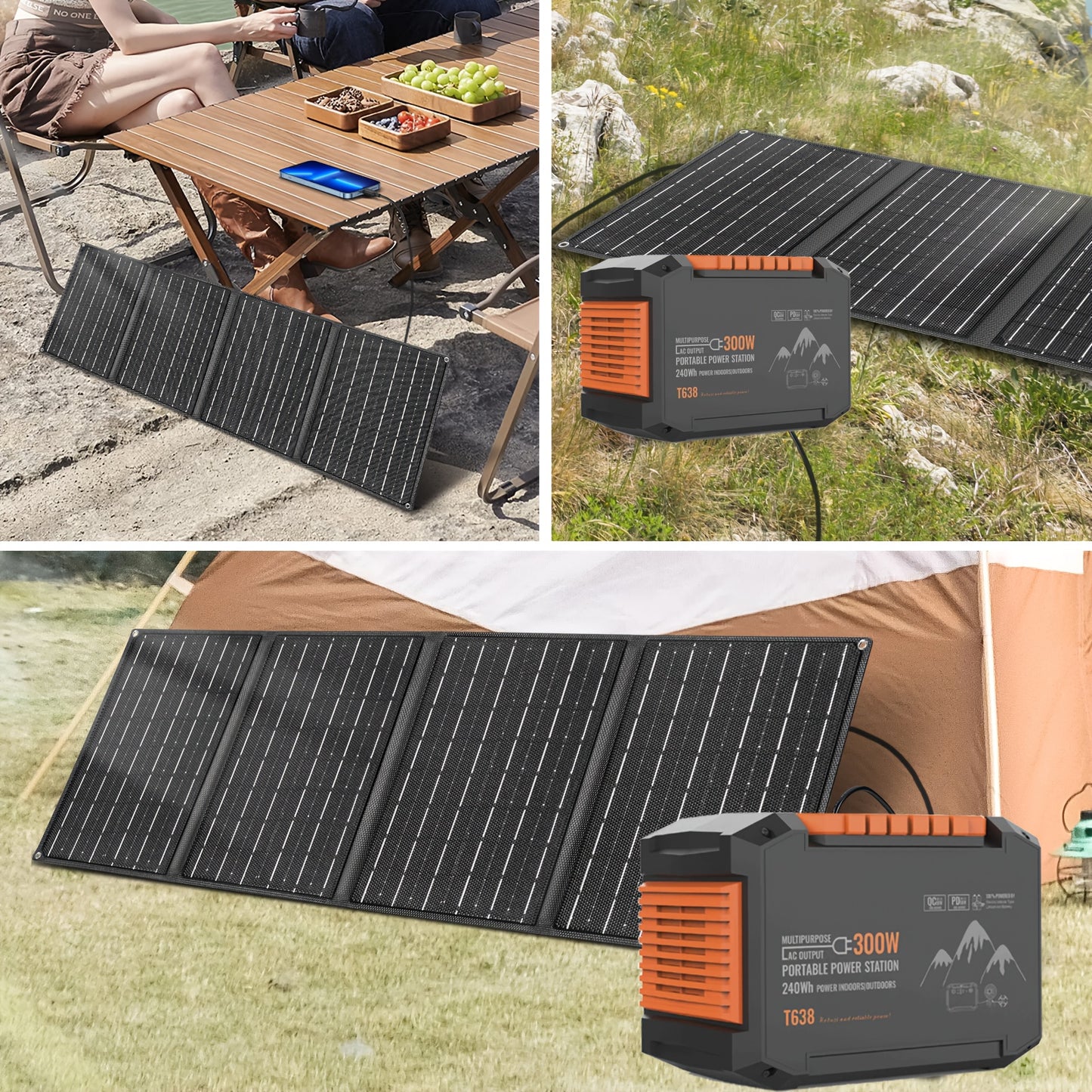 Portable Power Station 240/111/88/83Wh With 60/40/30/21W Solar Panels With AC Outlet 110V(3*USB A, 2*USB C, 2*AC, 2*DC) Solar Generator For Travel Home Emergency Hurricaneth